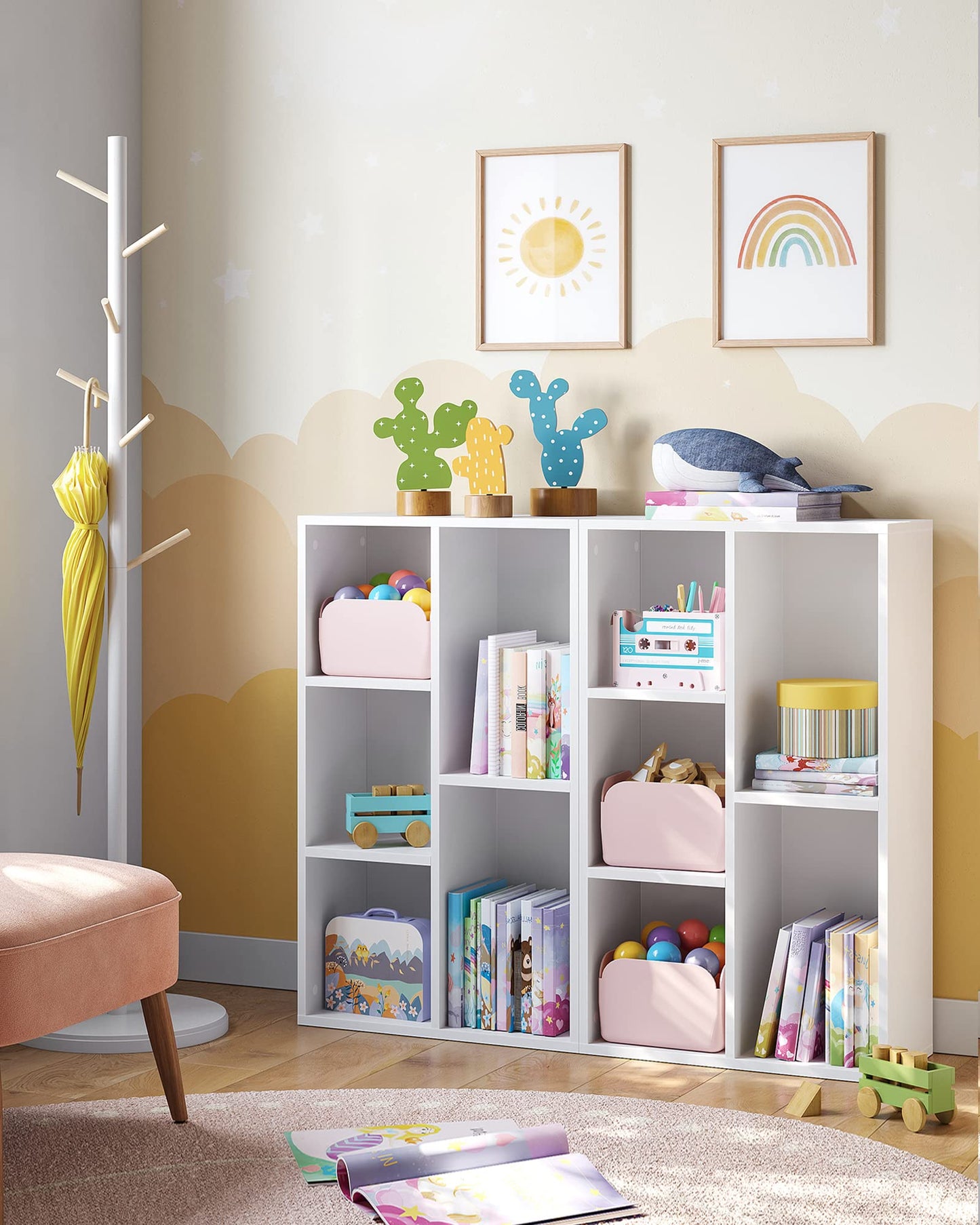 Furniflex Wooden Kids Bookcase with 5 Compartments, Floor Standing Storage Unit for Files, Decor, In Study or Children’s Room, Modern Design Furniture, 50 x 24 x 80 cm, White