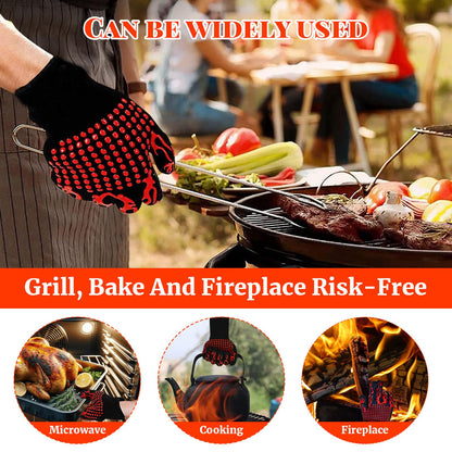 BBQ Grill Gloves for BBQ Accessories, 1472°F Heat Resistant Gloves with Silicone Palm Pads, Non-Slip Grilling Griddle Gloves for Smoker Grill Gloves Oven Mitts for Barbecue Cooking Baking Cutting