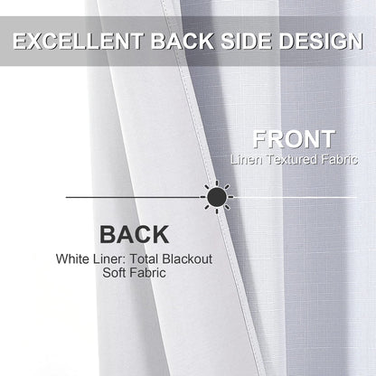 Linen 100% Blackout Curtains for Bedroom Living Room Thermal Insulated Fabric -Room Darkening -Steel Grommet Window Curtains -1 Piece
