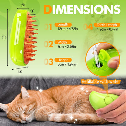 chimoo Cat Brush with Steam, 3-in-1 Steam Brush Cat Green Steamy Brush Cat Steam Brush for Cats with Spray Cat Brush with Water Cats Steam Brush Care Brush for Cats and Dogs for Hair Removal
