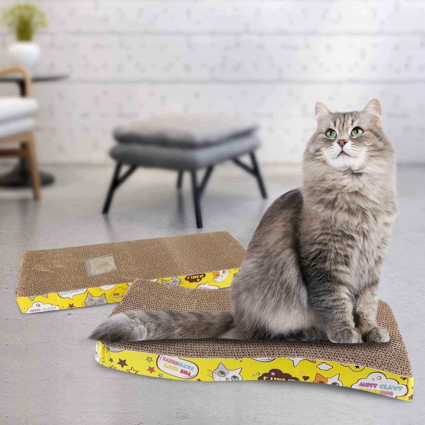 TK 2 in 1 Cat Scratcher Cardboard, Cat Scratching Pad Toy with a Curved Wave Design, Cat Scratcher Pad Lounge Sofa Bed, Suitable for Cats to Rest, Grind Claws and Play