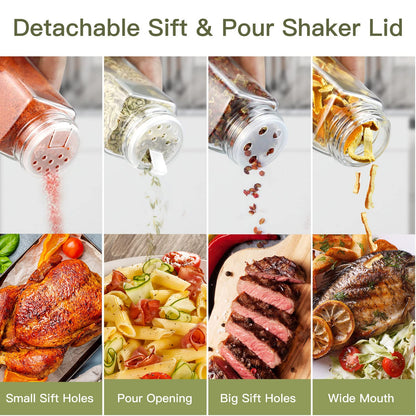 Thokono Spice Jars Square 24 Pieces with Bamboo Lid 120 ml, 10.5 x 4.5 cm Spice Jars Set with Screw Cap, Spice Shaker Glass with Shaker Insert, Spice Container Spice Storage Spice Jars