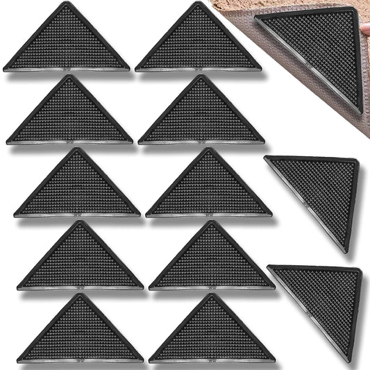 12 Pcs Non-Slip Rug Gripper, Rug Grippers for Hardwood Floors, Reusable Rug Tape for Area Rugs, Carpet Rug Tape for Bathroom Rugs Outdoor Rugs Tile Floors, Floor Mats (Black).