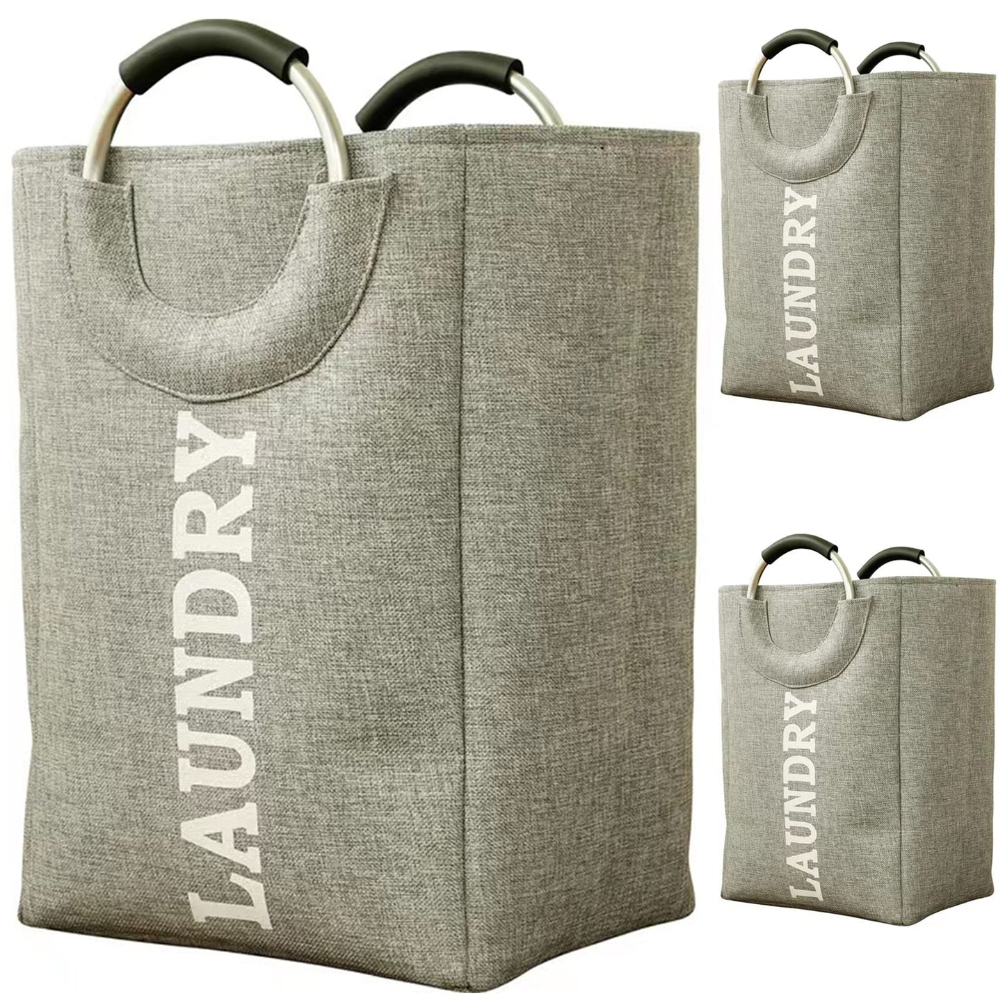 Qiccijoo 44L Large Laundry Basket,2Pack Collapsible Oxford Fabric Laundry Hamper with Handles,Waterproof Washing Bin Portable Dirty Clothes Basket for College Dorm, Family,Laundry Room(Grey)