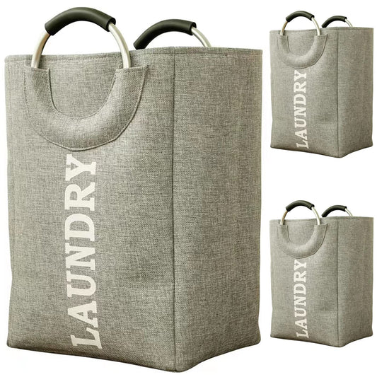 Qiccijoo 44L Large Laundry Basket,2Pack Collapsible Oxford Fabric Laundry Hamper with Handles,Waterproof Washing Bin Portable Dirty Clothes Basket for College Dorm, Family,Laundry Room(Grey)