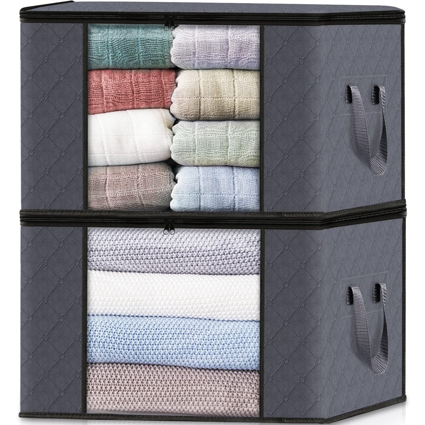 HomeHacks 2-Pack Foldable Storage Bag Organizer, Gray, 50L, Zipper Closure, Perfect for Bedding, Clothing, Seasonal Items