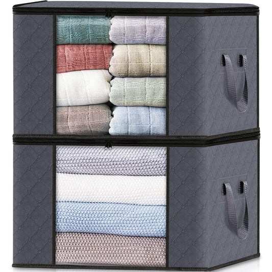 HomeHacks 2-Pack Foldable Storage Bag Organizer, Gray, 50L, Zipper Closure, Perfect for Bedding, Clothing, Seasonal Items