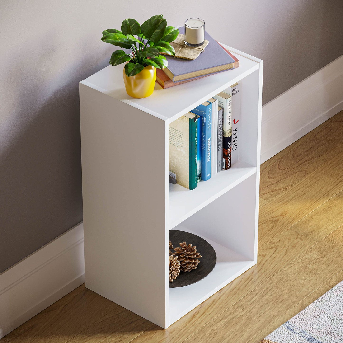 Oxford 2 Tier Cube Bookcase, White Wooden Shelving Display Unit, Modern Storage Organizer for Home Office, Living Room, or Bedroom Furniture, Versatile and Compact