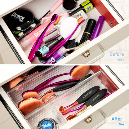 15 PCS Clear Plastic Drawer Organizer Bin Tray for Makeup, Kitchen Utensils, Jewelries, and Gadgets