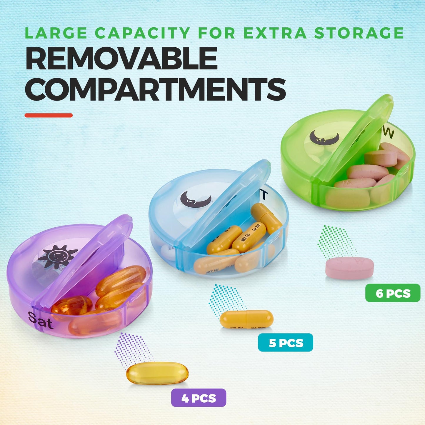 Weekly Pill Organizer, 7-Day AM/PM 2 Times-a-Day Compartments, Portable Travel Case for Pills, Vitamins, Fish Oils, and Supplements, Durable Rainbow Design, 2 Pack
