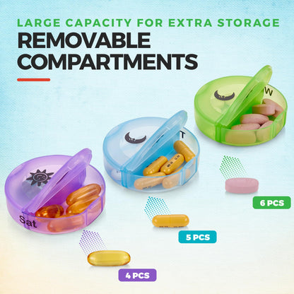 Weekly Pill Organizer, 7-Day AM/PM 2 Times-a-Day Compartments, Portable Travel Case for Pills, Vitamins, Fish Oils, and Supplements, Durable Rainbow Design, 2 Pack