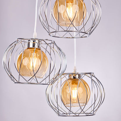 دلايه سقف مودرن رموش فضي من الالومنيوم 3 لمبه من نجفه شوب