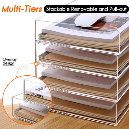 1-Piece Acrylic 4-Tier Paper Organizer Tray, 35 x 26 x 26 cm, Clear File Storage Rack for Desk, Office Accessories, School Supplies, Document Sorting