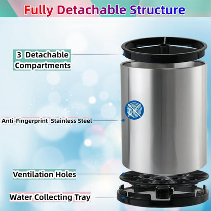 LIBODOUR Kitchen Utensil Holder Extra Large 360°Rotating For Counter Organizer Stainless Steel Storage Cooking Silverware Caddy 3 Compartment Flatware Spoon Spatula Tool Cutlery Container?Silvery?