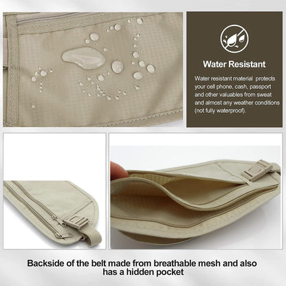 Travel Money Belt Blocking Security Pouch – Hidden Waist Fanny Anti-Theft Passport Holder with Adjustable Strap – Undercover Travel Wallet for Cash, Cards & Documents