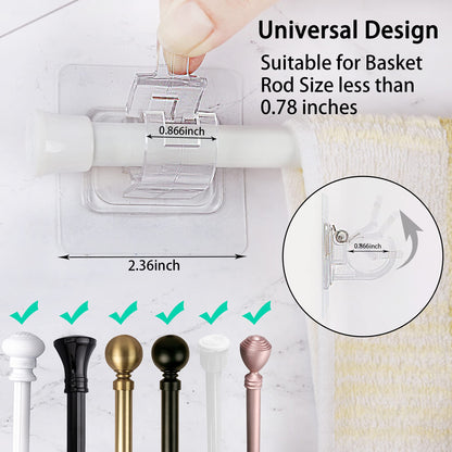 Self-Adhesive Curtain Rod Bracket, 8 Pack No Drill Curtain Rod Brackets, 3M Nail Free Drapery Hook Holders, Curtain Pole Wall Brackets, Towel Rod Hooks for Bathroom Kitchen Home