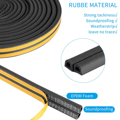 Weather stripping door seal stripweatherstrip front window frame foam adhesive rubber soundproof insulation waterproof dust-proof anti-collision d-shape 1 rolls white total length 32 feet