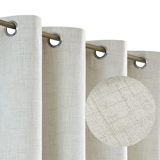 Linen Blackout curtains - 100% Blackout - sun zero - Fully Darkness for Room - thermal insulated fabric - silver steel Grommets - 1 Piece
