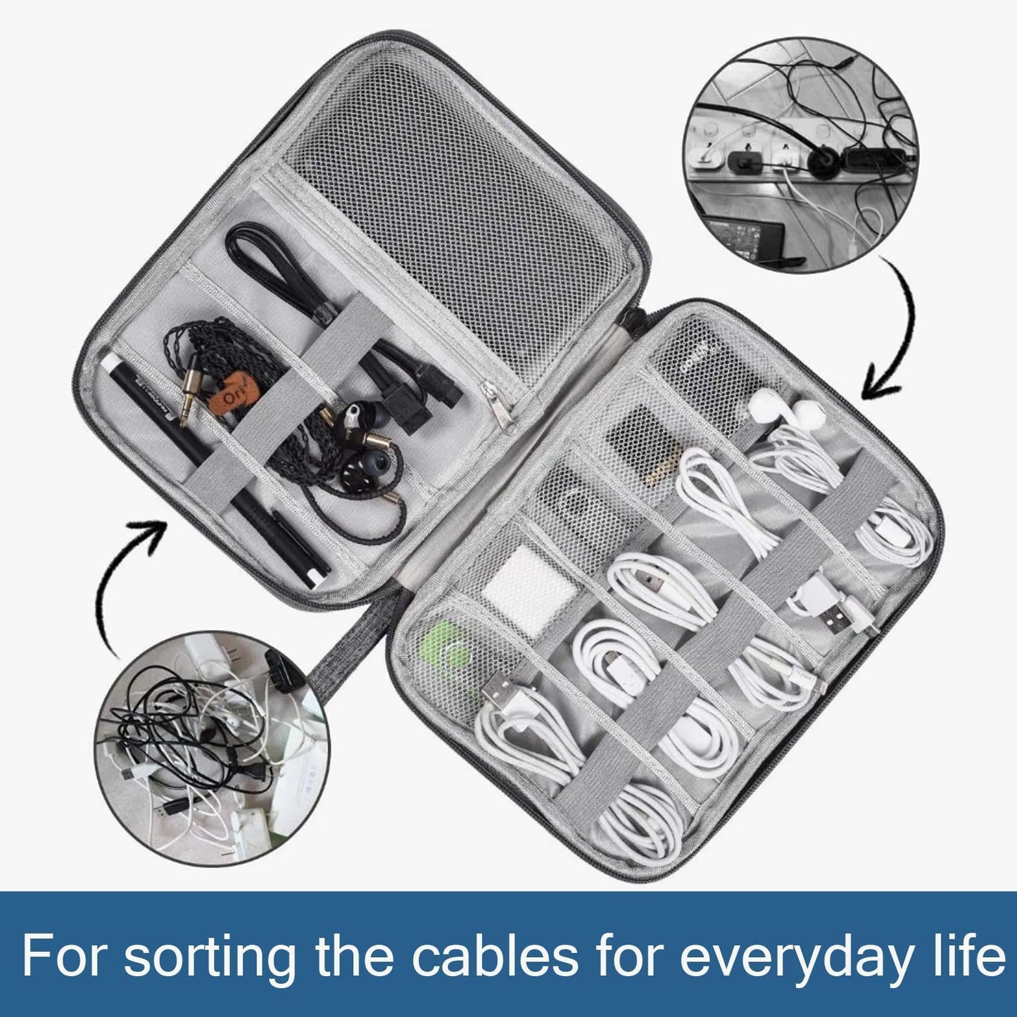 YHQZ 1 Pcs Universal Carry Travel Gadget Bag,Travel Cable OrganiserBag and Cables OrganiserBag,Electronics Accessories Organizer Bag for Chargers,Cables,USB Drive,SD Card,Power Bank,Disk(Black), Black