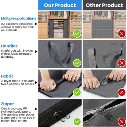 HomeHacks 2-Pack Foldable Storage Bag Organizer, Gray, 50L, Zipper Closure, Perfect for Bedding, Clothing, Seasonal Items