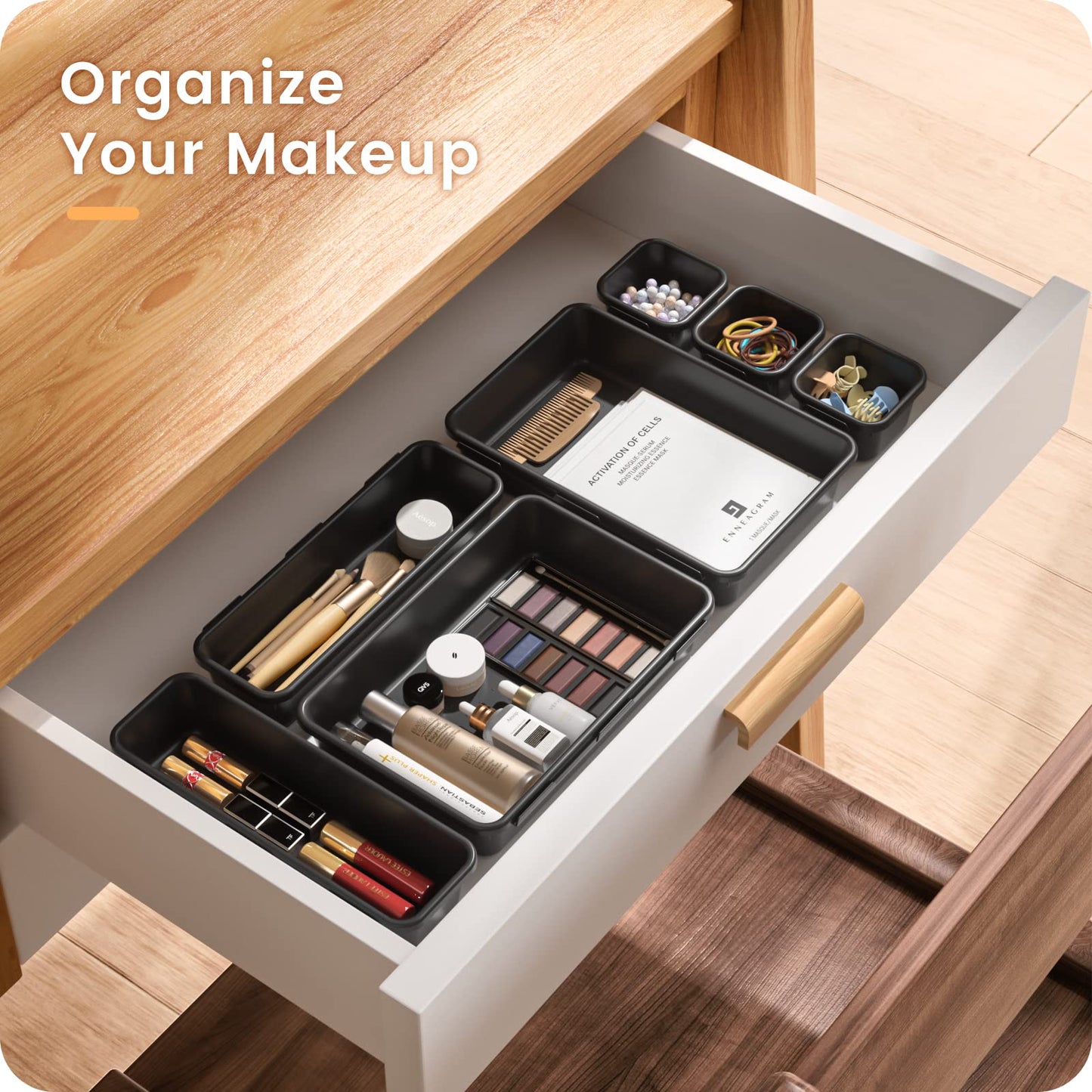 A-LuGei Pack of 32 Black Drawer Organiser, Drawer, Desk Drawers, Organiser System, Office Accessories Tool Box, Kitchen Organiser, Fridge, Dressing Table, Make Up Organiser, Cosmetics