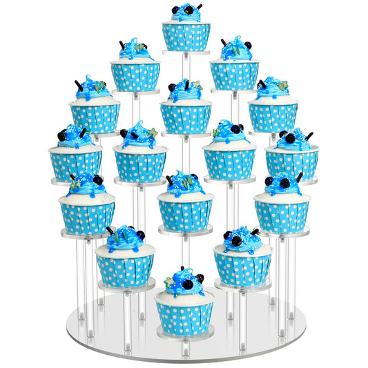 Acrylic Cupcake Display Stand, Holds 16 Cupcakes, Clear Round Dessert Holder 29.7 x 29.7 x 33cm, Tiered Pastry Serving Platter for Wedding Birthday Party Holiday Buffet