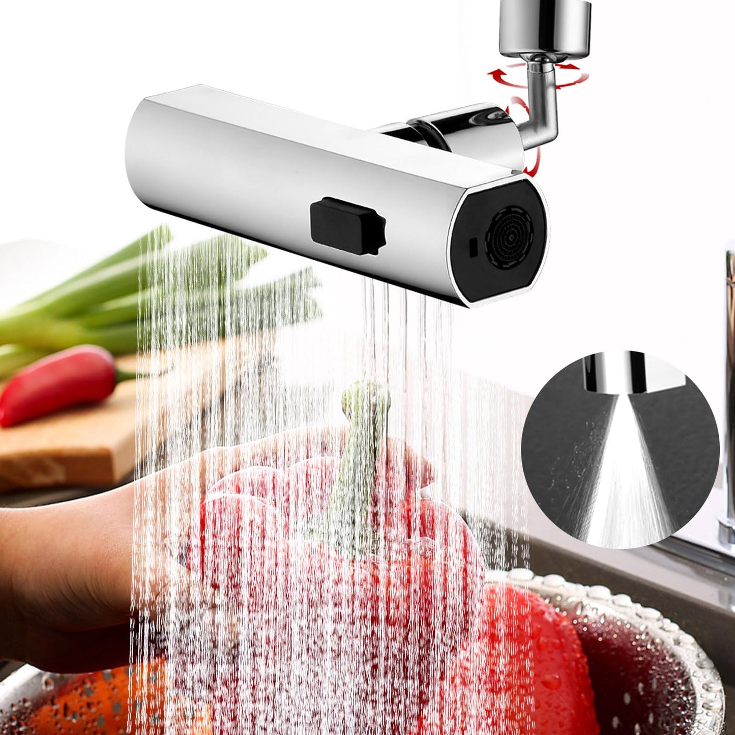 Waterfall Kitchen Faucet - 3-in-1 360° Rotation, 3-Function Spray Nozzle, Water Saving Tap for Sink (Silver)
