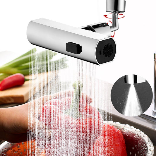 Waterfall Kitchen Faucet - 3-in-1 360° Rotation, 3-Function Spray Nozzle, Water Saving Tap for Sink (Silver)