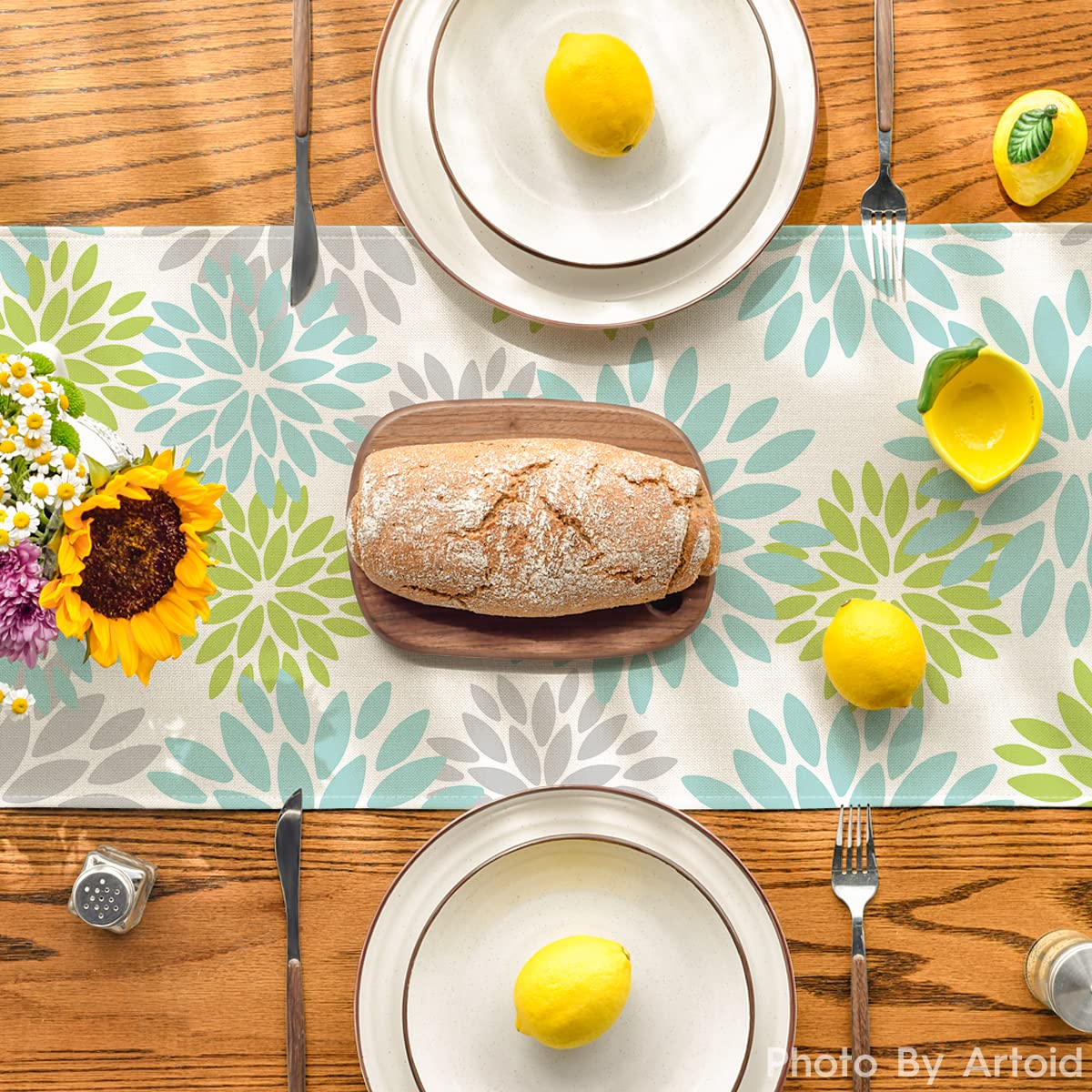 INTEX HOME Velvet Floral Table Runner, Soft Linen Fabric, Machine Washable, Rectangular Design, 1 Piece, 45 x 135 cm, Black x Grey, Dining Table Decoration for Home, Events and Special Occasions