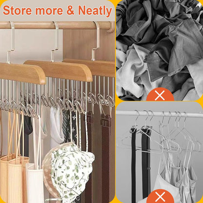 Plowatxi 3 Pack Wooden Multi-Hook Hanger for Closet Organizer, Anti-Slip, 360° Rotating, U Shape, Sturdy, Space Saving, Perfect for Belts, Vests, Ties, Bras, Underwear, Hats, Scarves