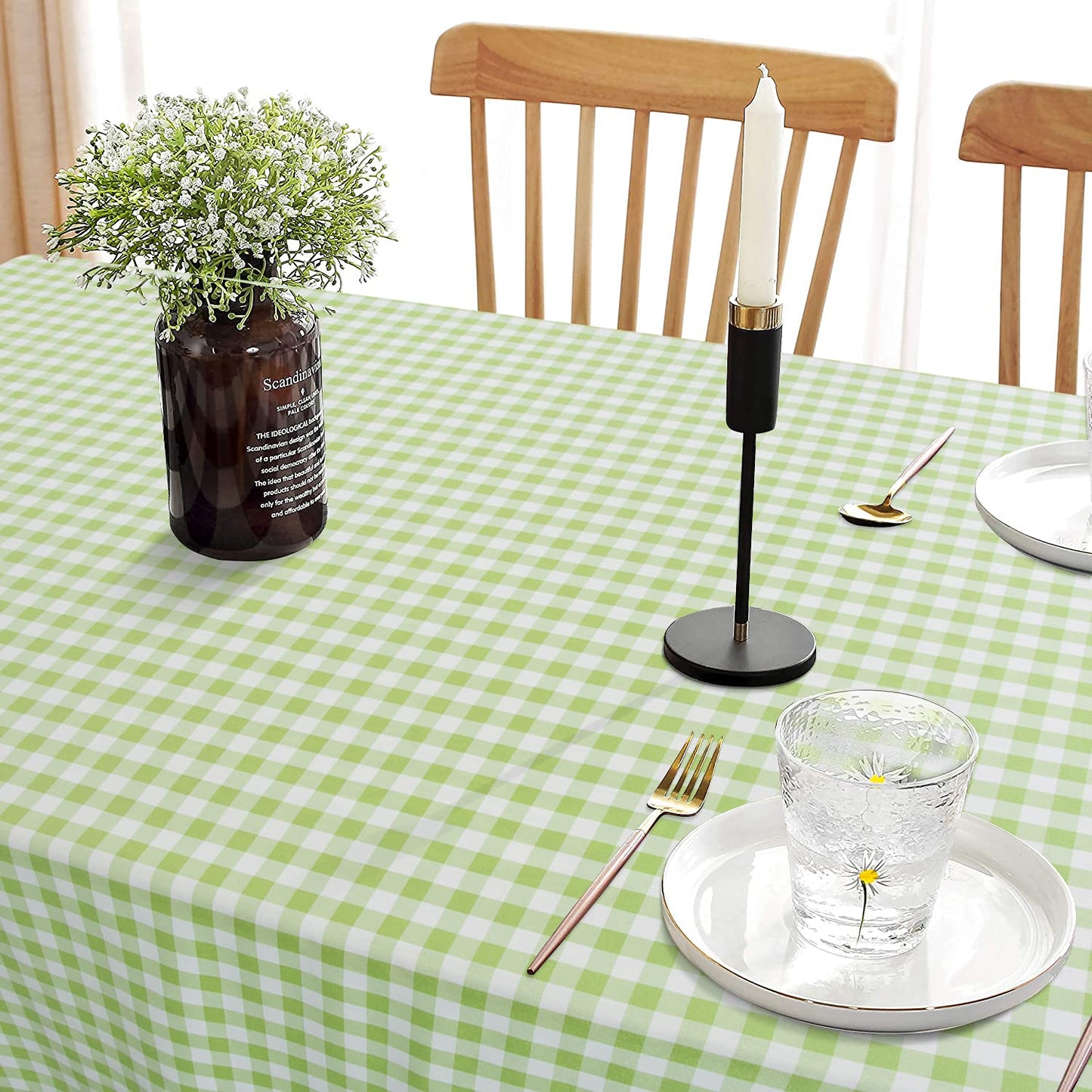 AMZLOKAE Gingham Tablecloth Buffalo Plaid Green White 50''x72'' Checkered for Dining Room Rustic Lattice Farmhouse Wedding Party Decoration