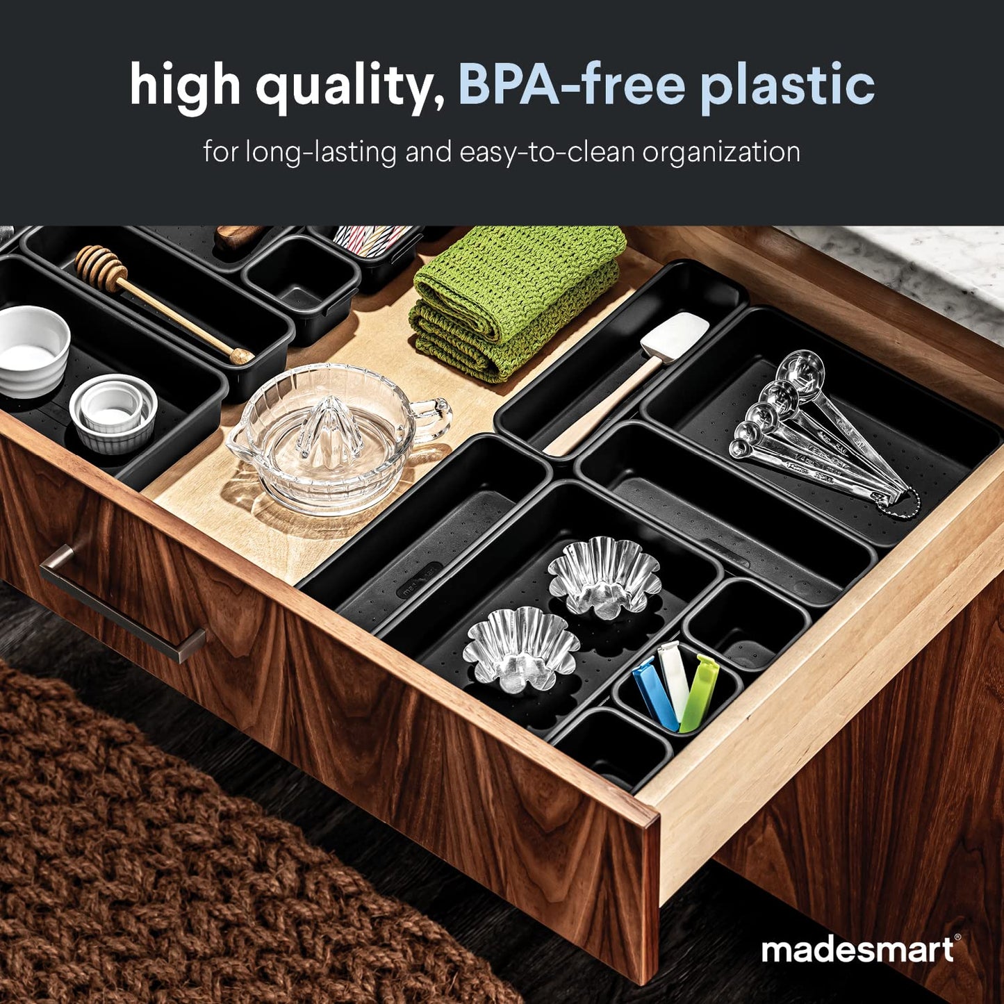 8-Piece Interlocking Bin Pack-CARBON COLLECTION Customizable Multi-Purpose Storage, Durable, Easy to Clean & BPA-Free