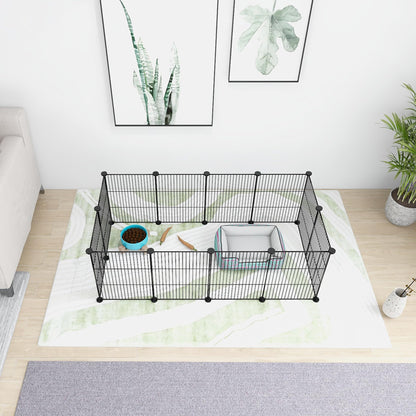 Lxvckly Pet Playpen, Small Animals Cage, DIY Encrypted Metal Wire Rabbit Fence, Guinea Pigs Cages, Kitten Playpen, Indoor & Outdoor Yard Fence for Small Animals Black
