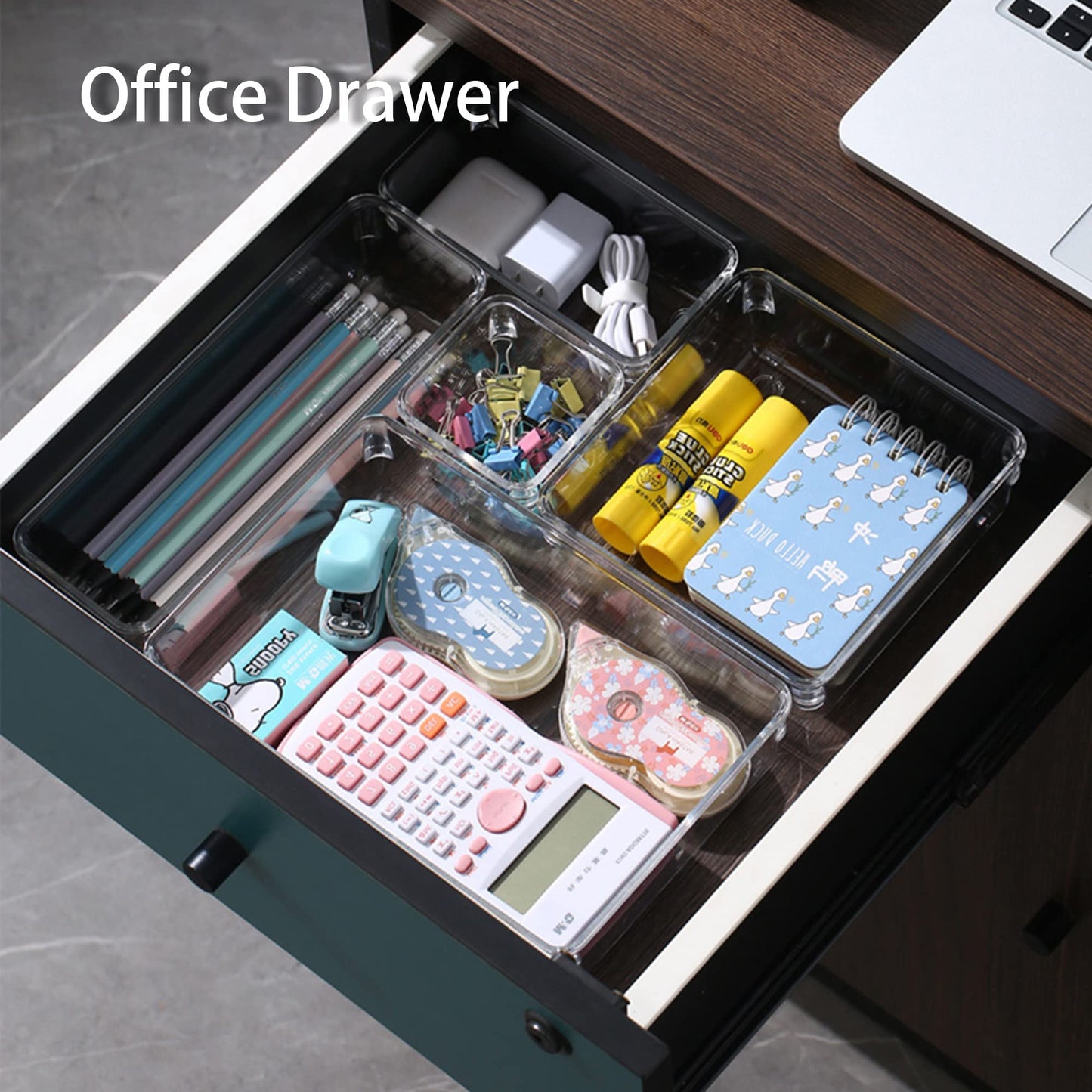 25 Pack Desk Drawer Organizer Tray, Acrylic Bathroom Drawer Organizers, Clear Makeup Storage Bins, 5-Size Dresser Drawer Organizers And Storage for Jewelries, Bedroom Kitchen Utensil Office