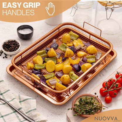 nuovva Copper Crisper Tray Non-Stick Oven Baking Tray with Elevated Mesh Crisping Grill Basket 2 Piece Set –