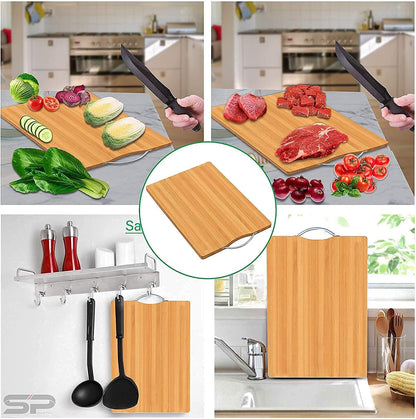 FOMQUAZLI Wooden Bamboo Chopping Cutting Board with Steel Handle Fruits, Vegetables, Fish, Chicken & Meat Cutting Pad for Kitchen Non-Slip Antibacterial Chopping Board (30 * 20CM)
