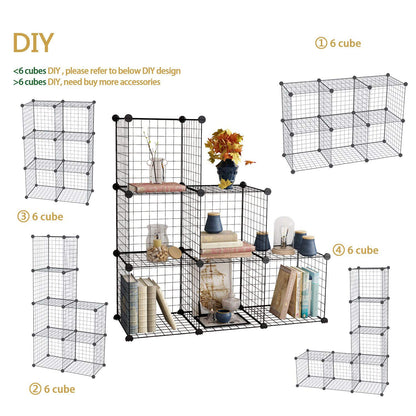 6-Cube DIY Wire Grid Bookcase, Multi Use Modular Storage Shelving Rack, Open Organizer Cabinet for Books, Toys, Clothes, Tools