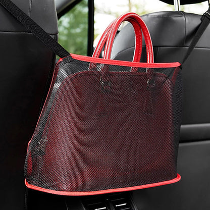 Car Net Handbag Holder Bag Personal Belongings Between Seats Car Interior Storage Pocket Mesh Net Car Interior Organizer Between Seats Easy to Install Washable (Red)