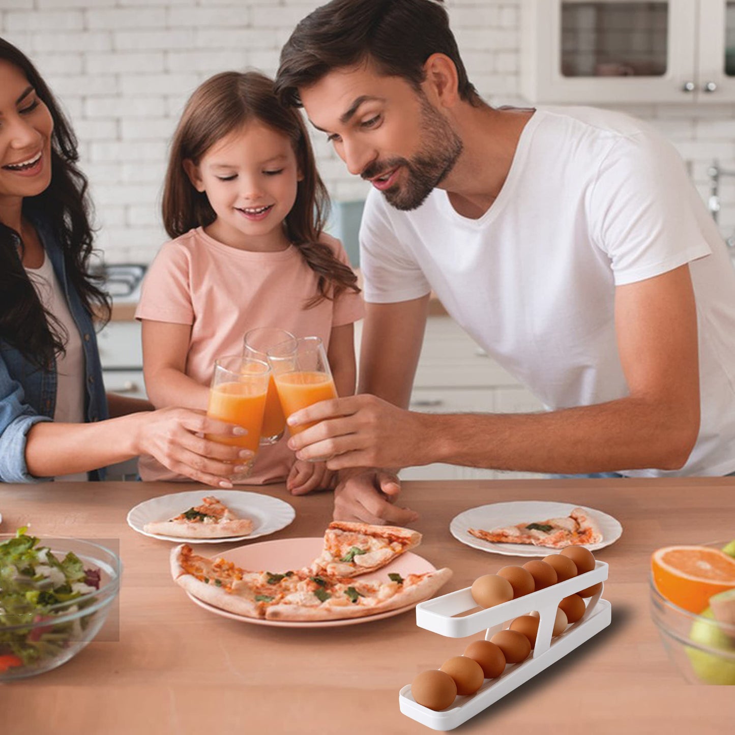 LENGMOMO Wenmpopo Egg Holder for Refrigerator - Automatically Rolling Egg Storage Container?2 Tier Rolling Egg Dispenser Detachable, Space Saving Egg Tray for Refrigerator Countertop Cabinet