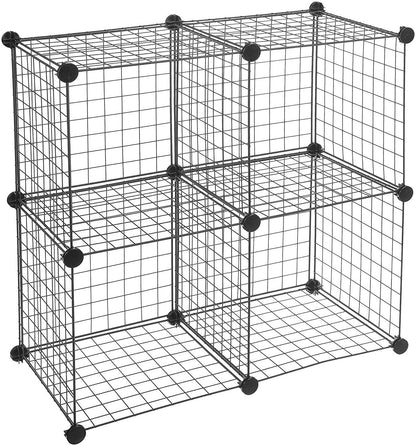 Wire Storage Cubes Modular Shelving Unit DIY Metal Grid Closet Organizer System, Bookcase, Cabinet (4 Cubes)