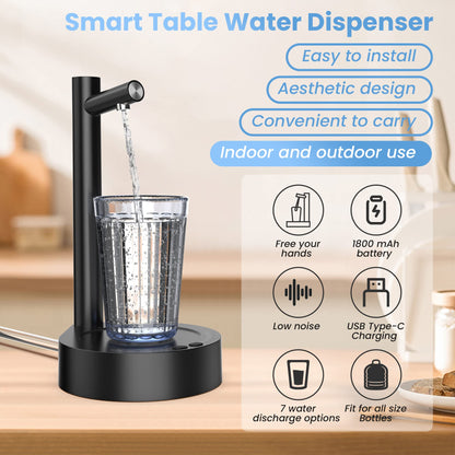 Desktop Water Dispenser - 5 Gallon Water Dispenser Universal, Smart Table Water Dispenser with LED Lights, Bedside Water Jug Dispenser, Automatic Drinking Water Bottle Pump for Home, Office, Camping