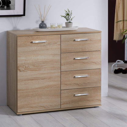 Chest of Drawers Sideboard in Sonoma Oak, Highboard with 1 Door and 4 Drawers, Versatile Storage Cabinet for Living Room or Hallway, Modern Wood Furniture