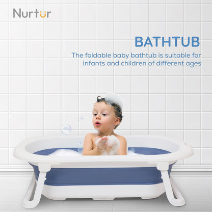 Nurtur Collapsible Baby/kids Bathtub with– Mini swimming pool bather for baby/kids with Non slip design – Newborn bath tub for baby, Blue (Official Nurtur Product)