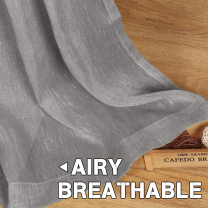 INtex Curtains Semi-Transparent Natural Linen Curtains with Elegant Sheer Fabric and Steel Grommets - 1 Piece 200W x 230L CM Dark gery