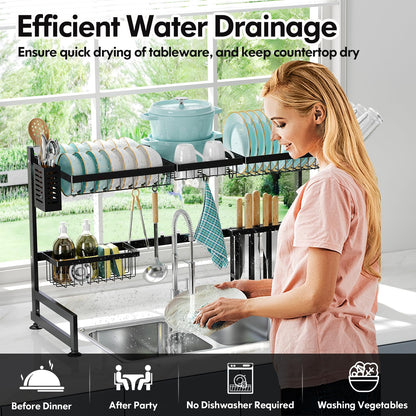 MAJALiS Dish Drying Rack in Sink, Small Dish Drainers for Kitchen Sinks, Expandable Over The Sink Dish Racks with Utensil Holder, Stainless Steel Plates Drying Rack, Black