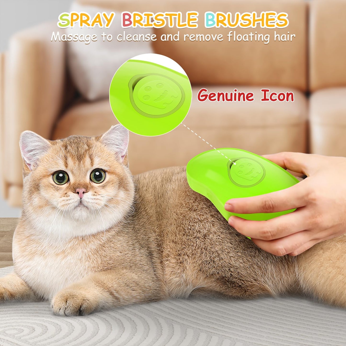 Cat Steam Brush, 3 In1 Steam Cat Brush, Steam Brush for Cats, Steamy Cat Brush, Cat Steam Brush for Shedding, Rechargeable Multifunctional Pet Hair Comb for Removing Tangled And Loosse Hair (Green)