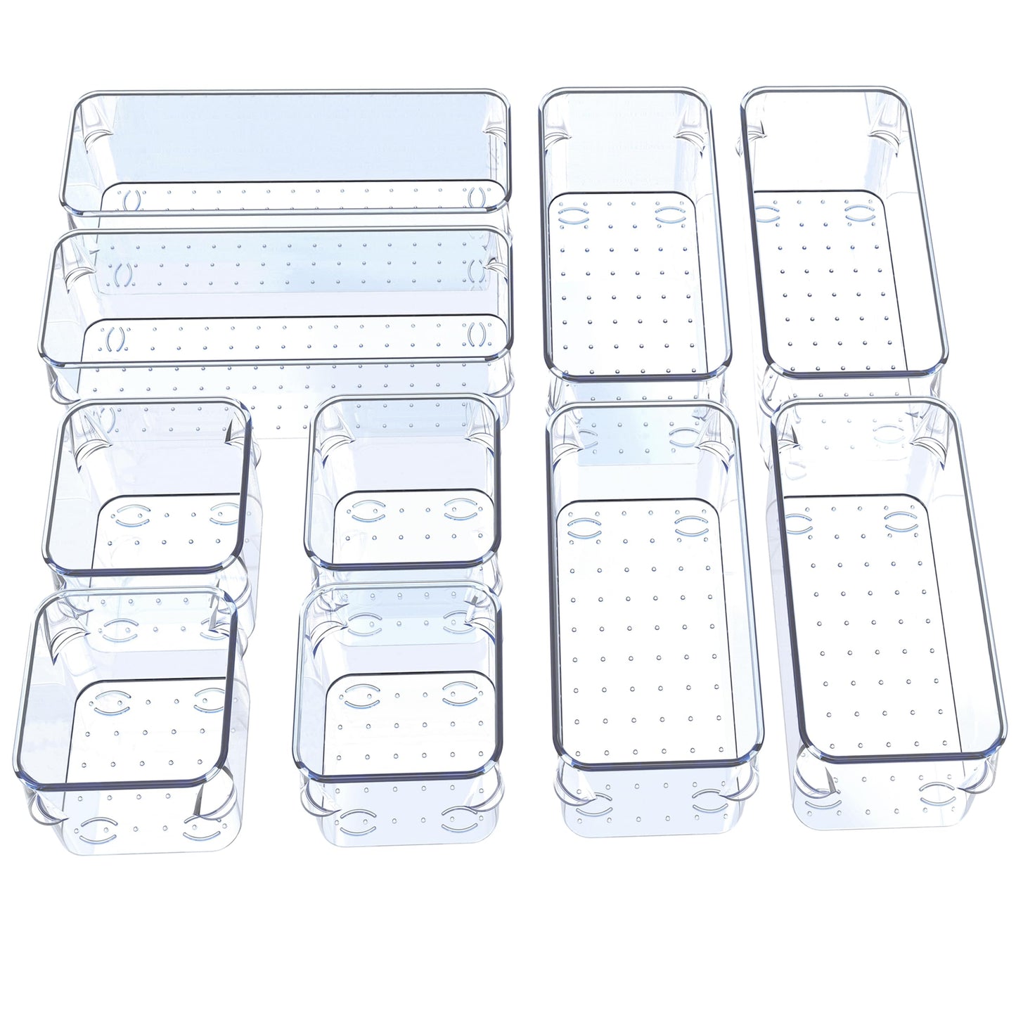 SMAZIUL 10 Pcs Clear Drawer Organiser with 4 sizes Desk Organizer ideal for organizing, cosmetics, makeup, jewelry, office supplies, bathroom accessories & much more