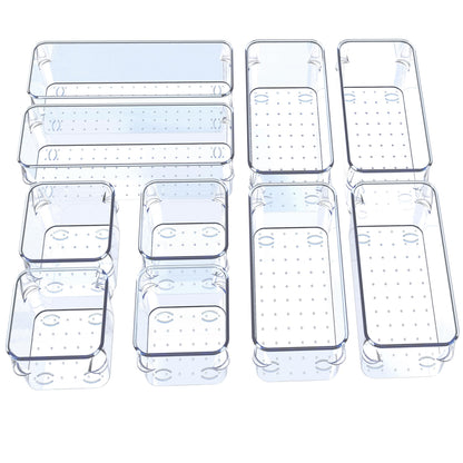SMAZIUL 10 Pcs Clear Drawer Organiser with 4 sizes Desk Organizer ideal for organizing, cosmetics, makeup, jewelry, office supplies, bathroom accessories & much more