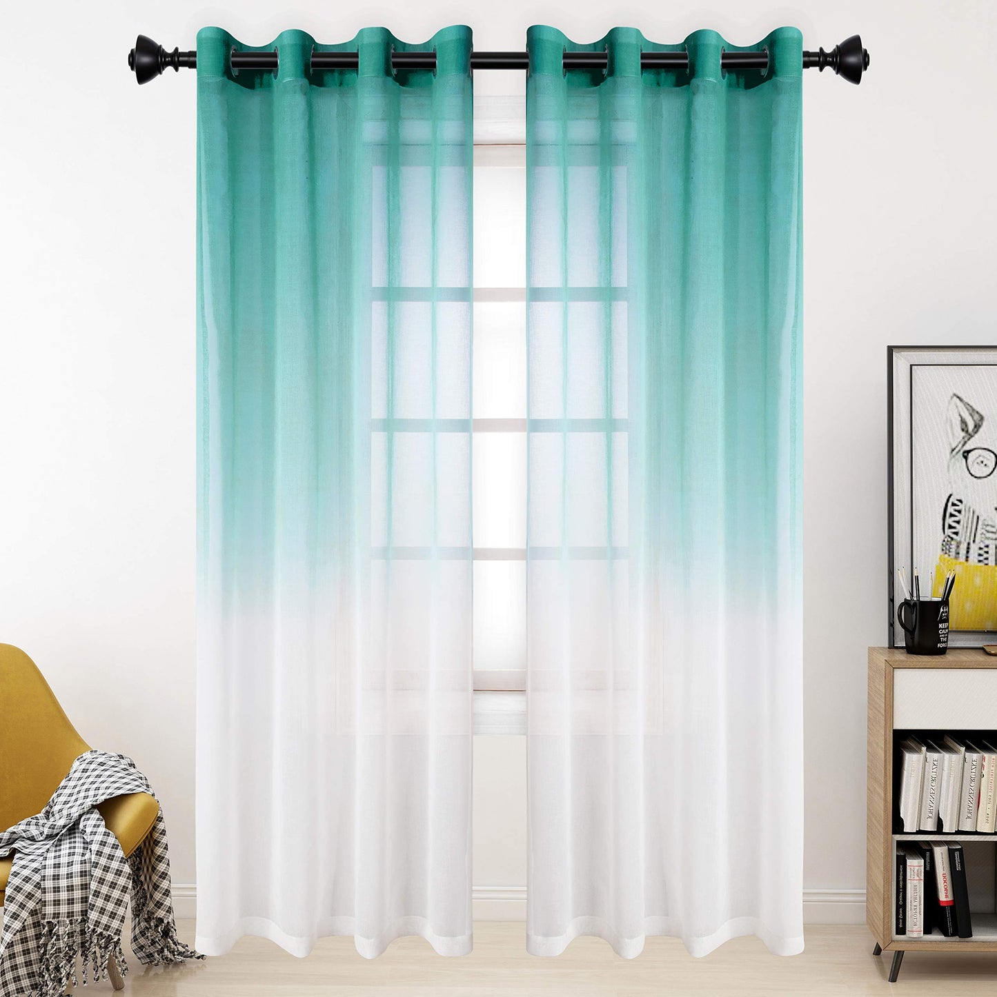 INtex CURTAINS HOUSE ‎ Luxury Voile - Gradient colours - Steel Grommets - 1 Piece Teal 200W x 230L CM