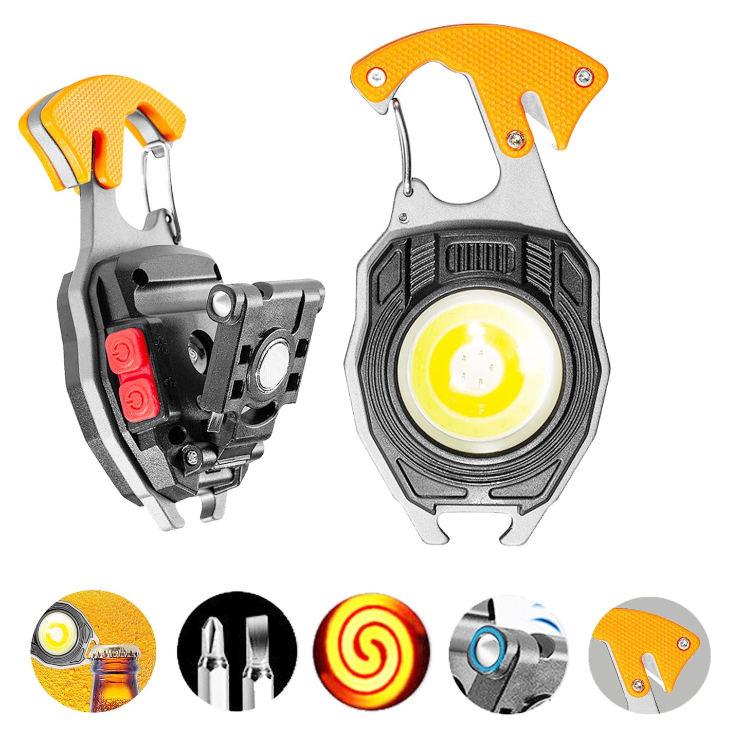 Multifunctional Keychain Flashlights, LED Rechargeable Flashlights with Lighter, Life-Saving Whistles, Screwdriver Bottle, Opener, Multiple Light Mode Portable Pocket Light for Outoor Hiking